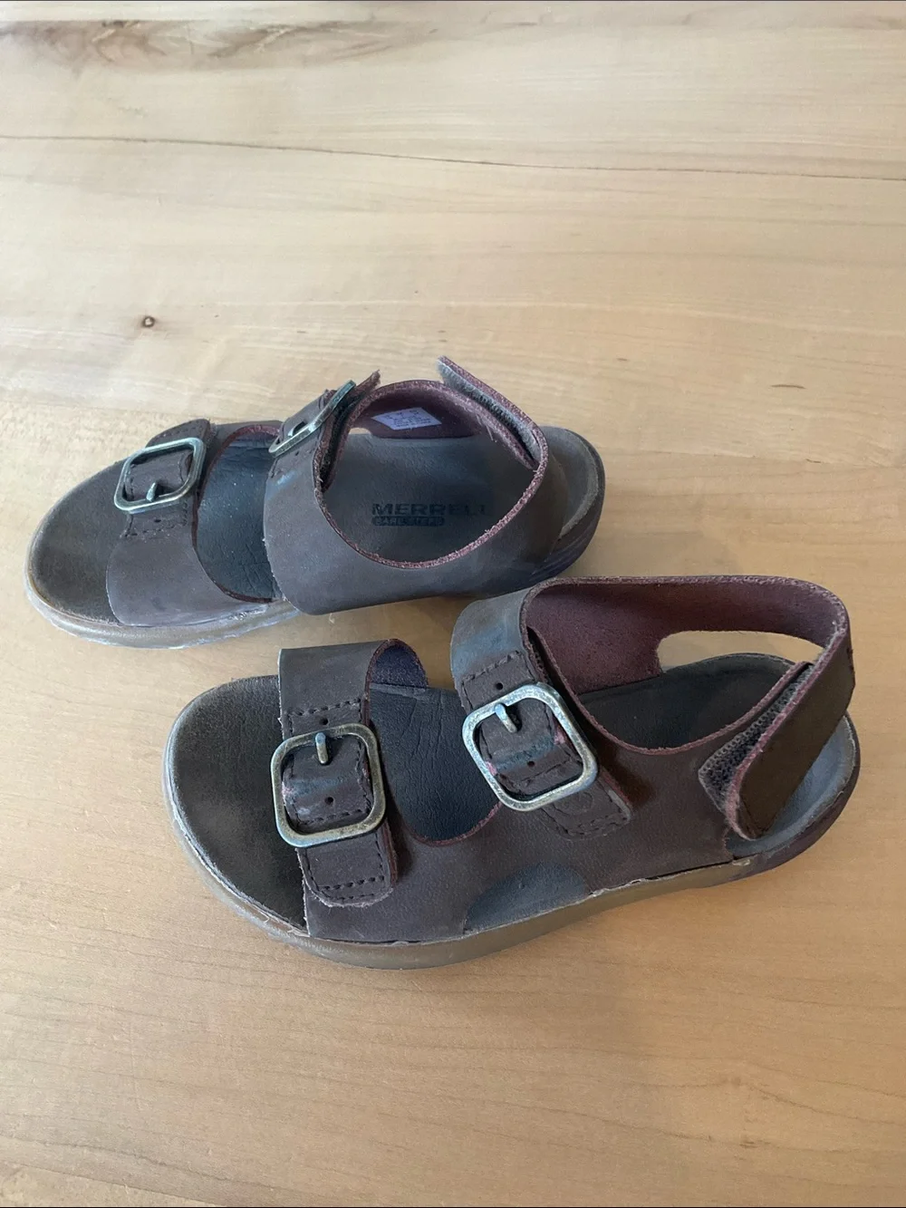 Merrell bare steps Brown Leather Double-Buckle Sandals